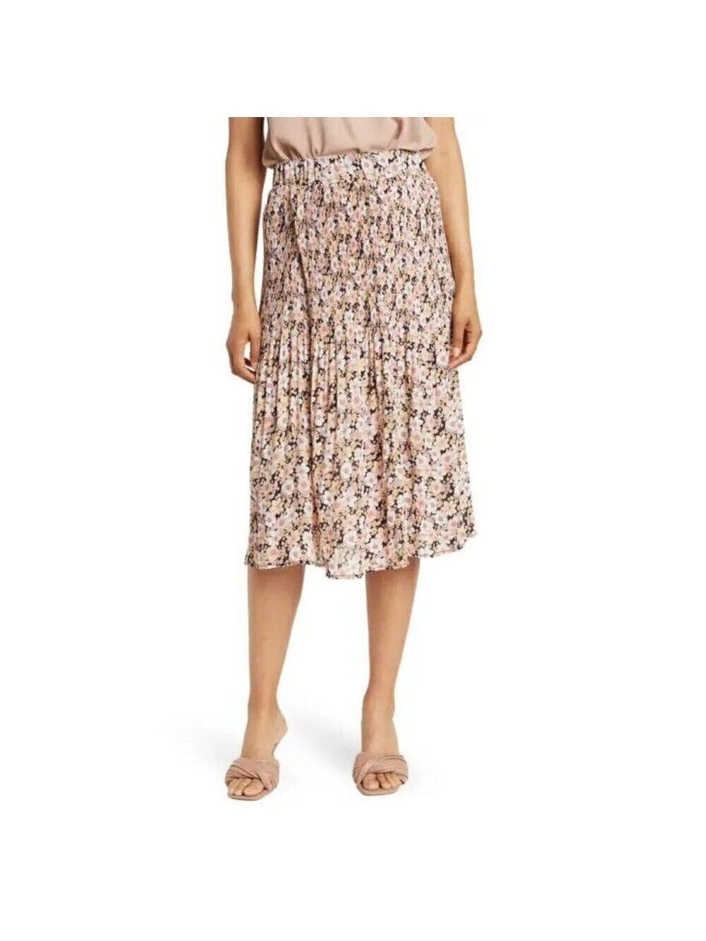 STATUS by Chenault BNWT Women Pleated Floral Midi Skirt Sz Small